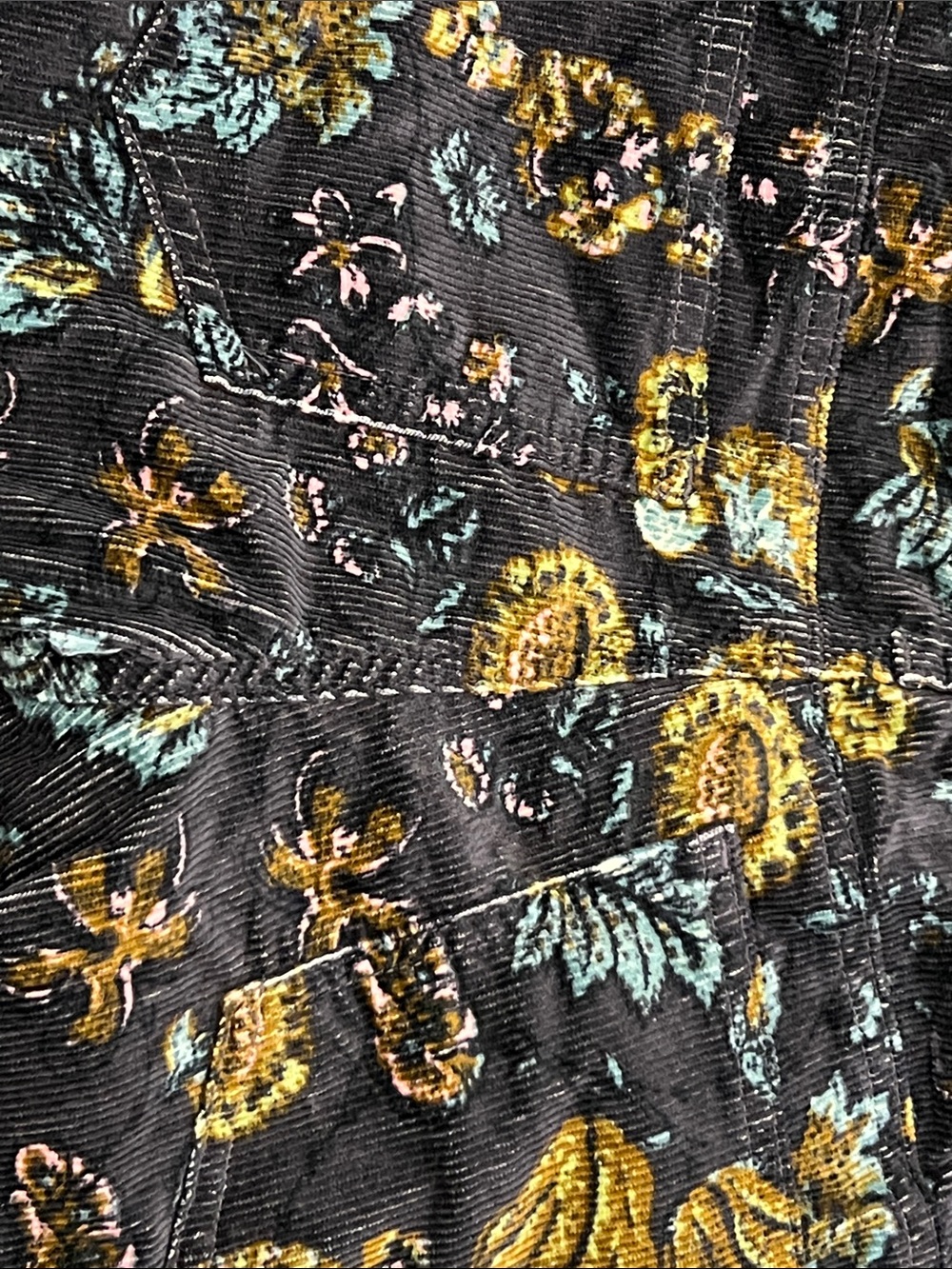 Pilcro Black Corduroy Flare Jeans with Multicolor Floral Motif - Picture 7 of 9